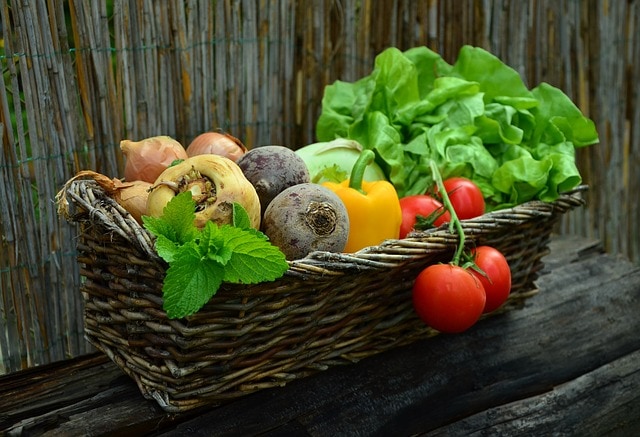 a basket with vegetables