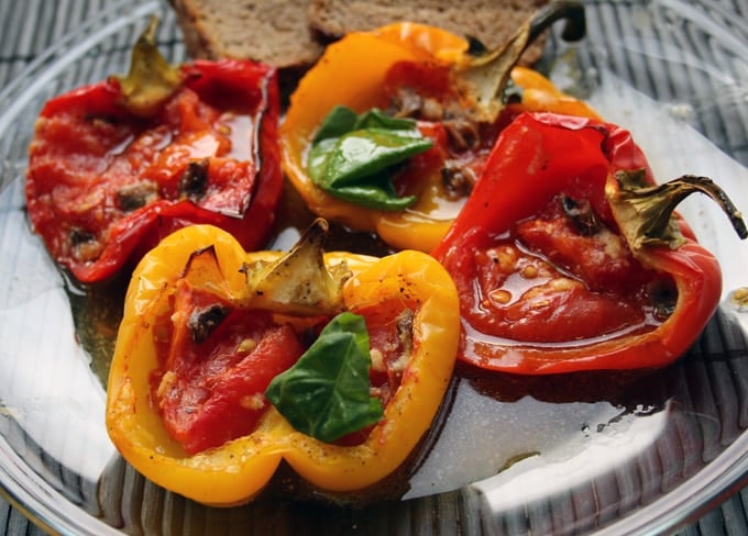 piedmontese roasted peppers on a glass plate
