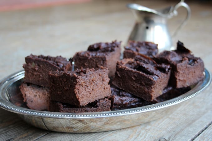 A tray with sweet potato brownies