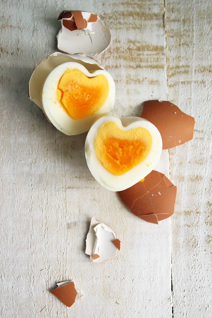 heart shaped eggs and egg shells