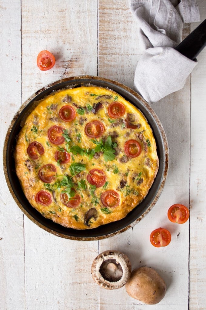 An English breakfast frittata in a pan