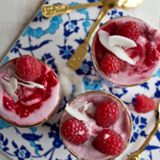 3 dessert cups with raspberry coconut fool
