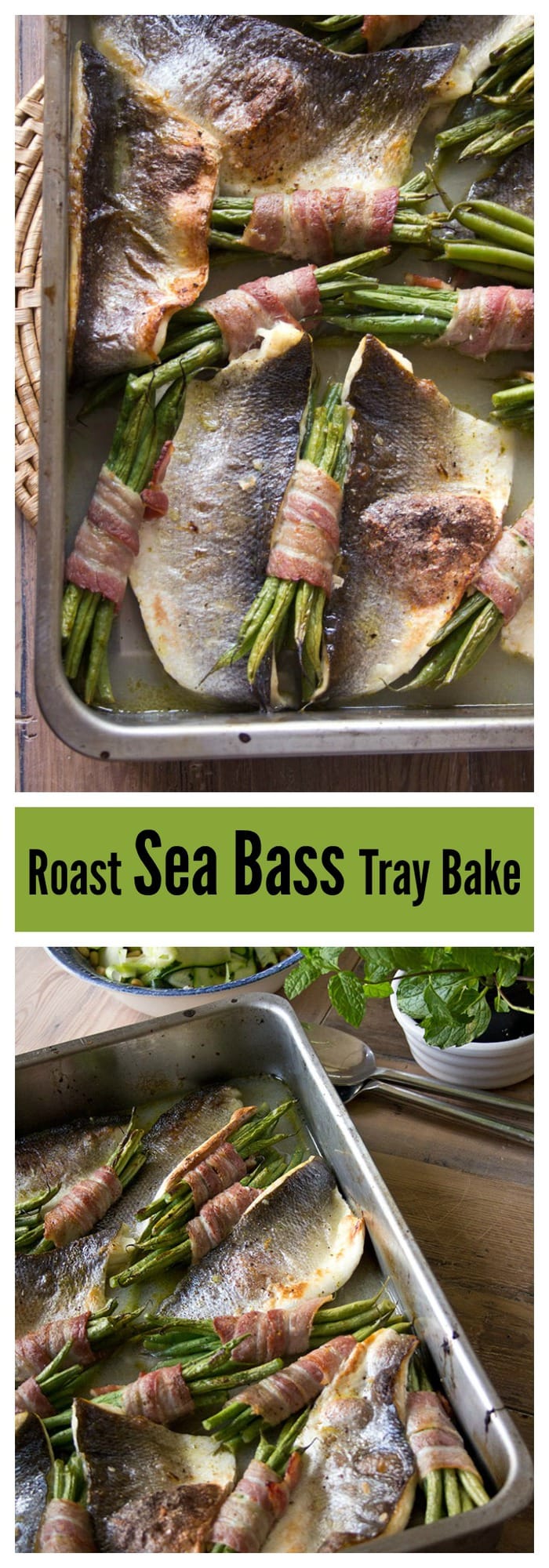 Get some Omega 3 in you with this quick, light and impressive-looking dish. Roast sea bass traybake with bacon-wrapped beans, guys!