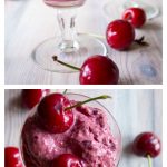 cherry chia frozen yoghurt with cherries in dessert glasses