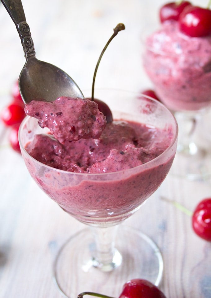 a spoonful of cherry frozen yoghurt