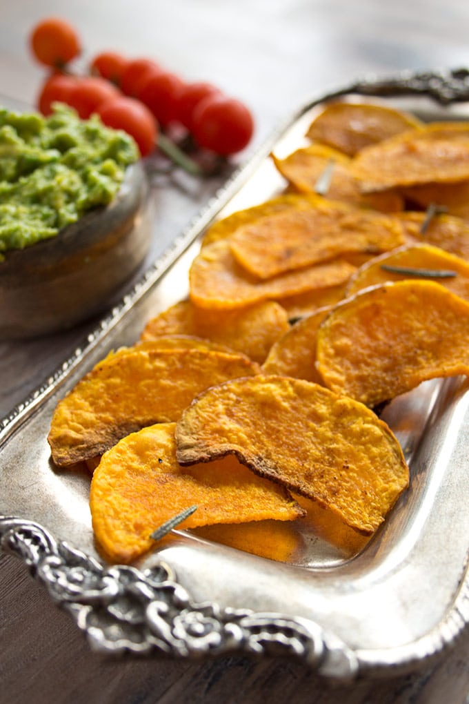 Butternut squash crisps on a tray