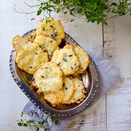 cheese thyme crackers in a bowl