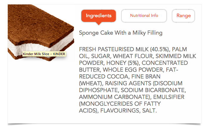 screenshot of milk slice ingredients
