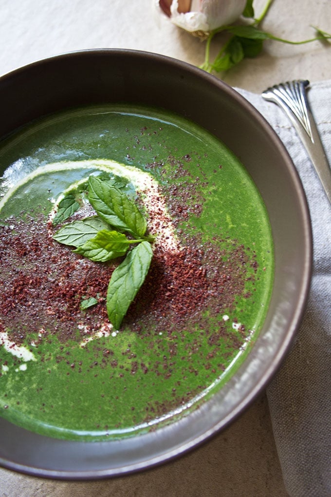 a bowl of fresh spinach soup