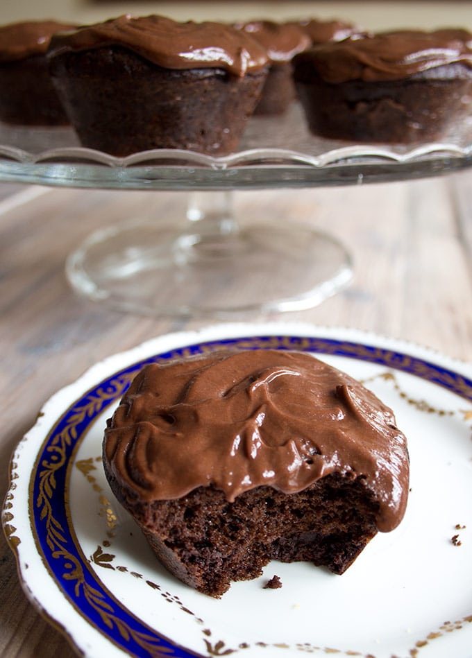 a sugar free chocolate cupcake with chocolate frosting on a plate