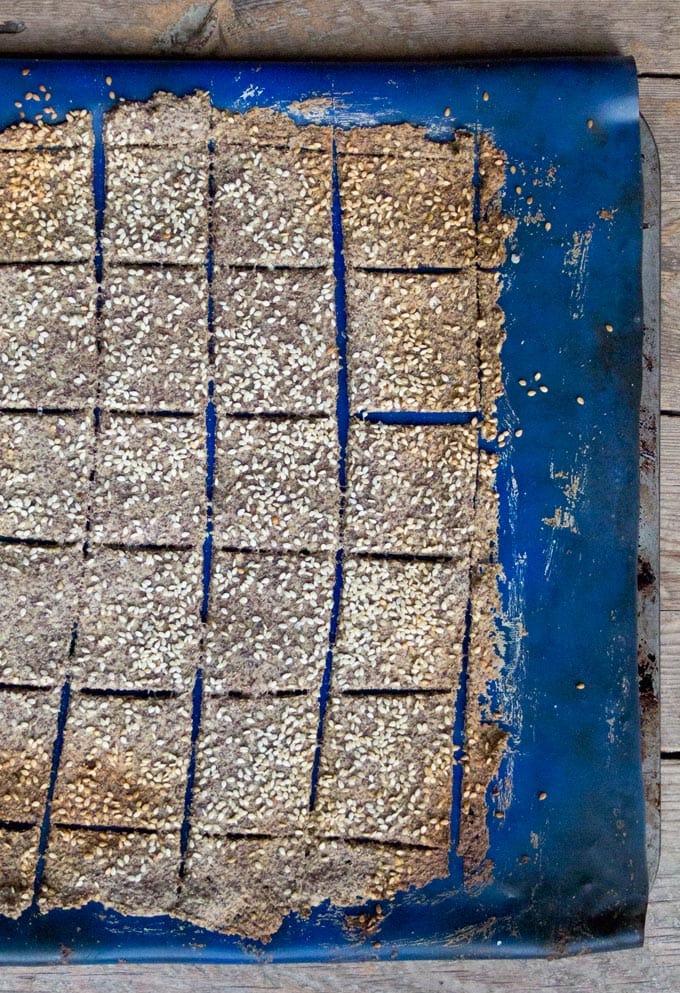 flaxseed crackers on a silicone baking mat