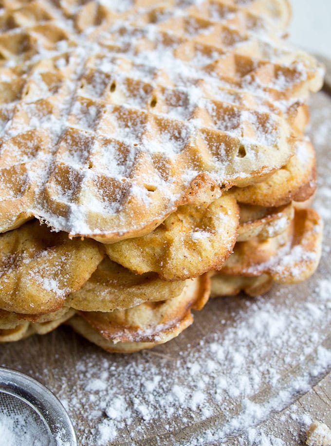 coconut flour waffles with a dusting of powdered erythritol sweetener