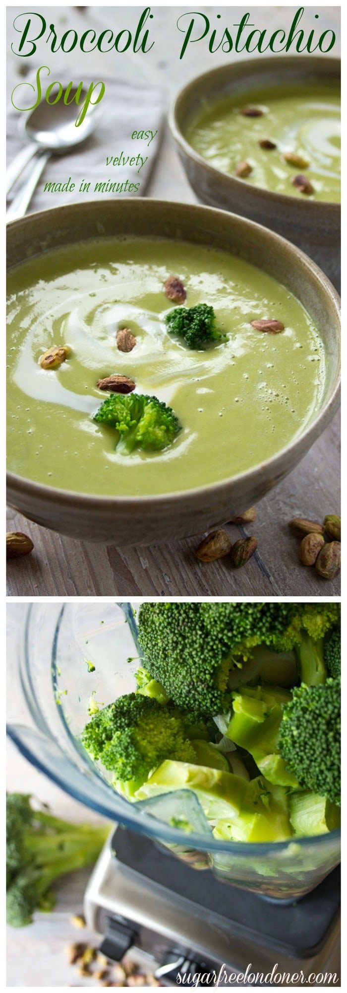 This smooth and creamy broccoli pistachio soup is an easy and delicious way to load up on antioxidants and vitamin C. Great as a quick, warming lunch or as a light starter course.