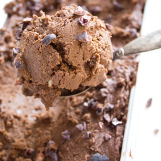 a scoop of chocolate avocado ice cream