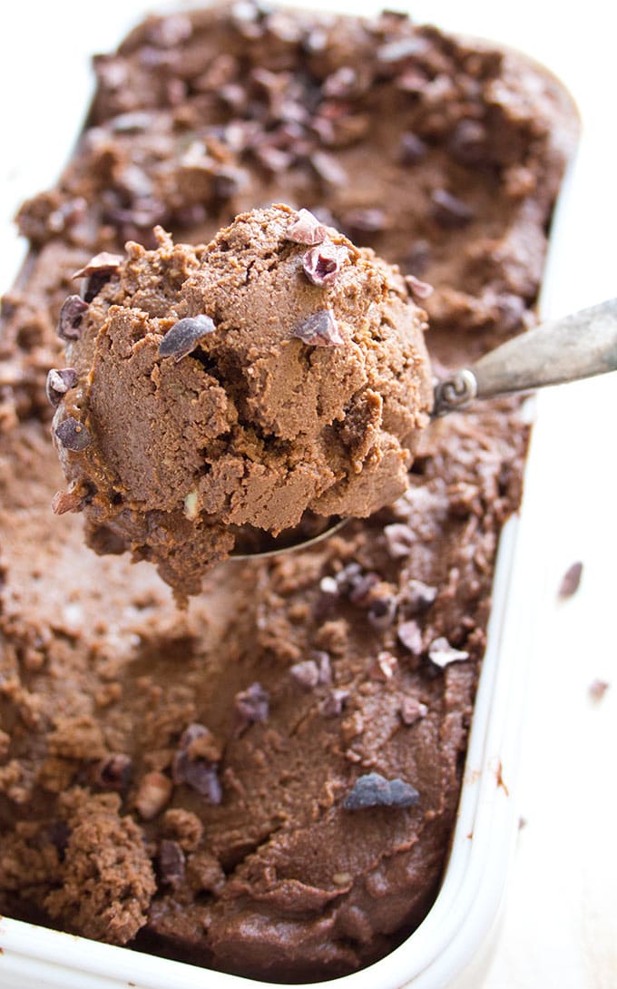 scoop of chocolate avocado ice cream