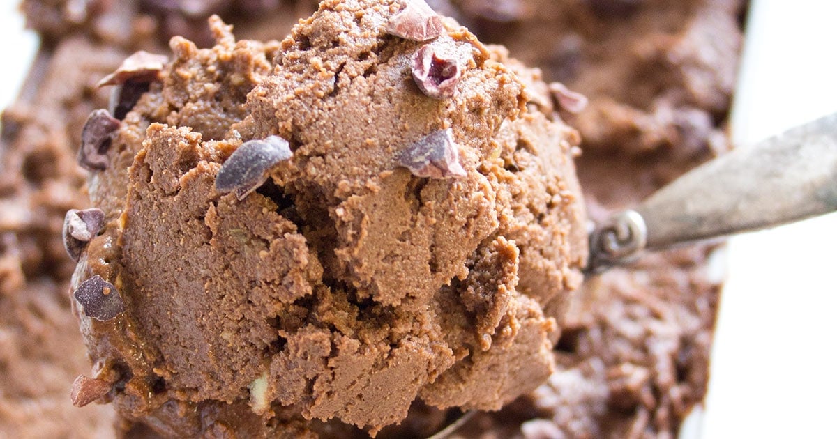 scoop of chocolate avocado ice cream