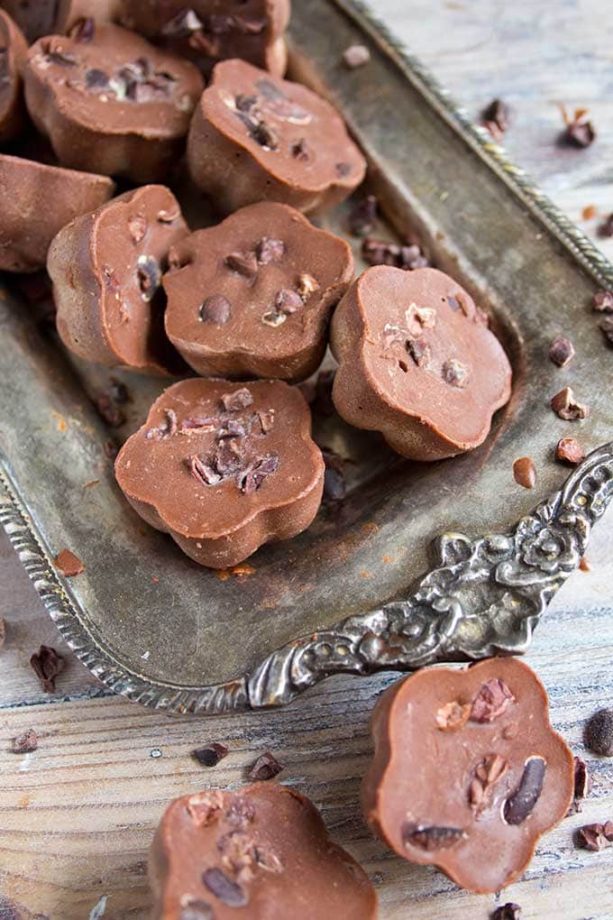 tray with cacao nut butter fat bombs