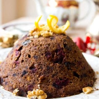 closeup of a low carb Christmas pudding on a plate
