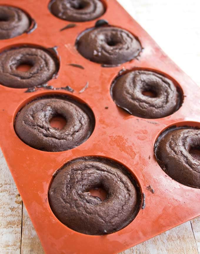 Baked Keto chocolate donuts in a silicone mould