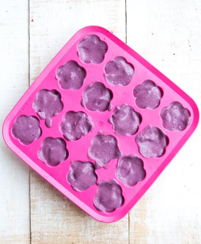 Ice cube mould with coconut blueberry mix