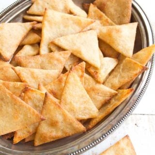 A tray filled with low carb tortilla chips