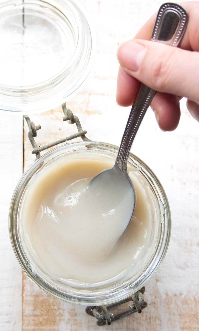 A simple homemade sugar free condensed milk that works wonders in low carb and Keto dessert recipes. Only 3 ingredients and 1/10 of the carbs in regular sweetened condensed milk!