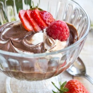 A bowl of chocolate mascarpone mousse with berries