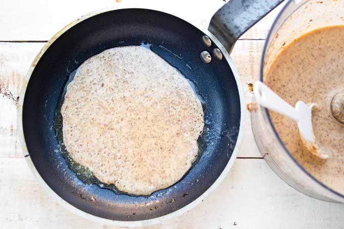 batter for low carb wraps in a frying pan