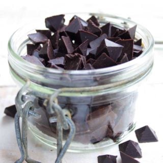 a jar with homemade sugar free chocolate chips