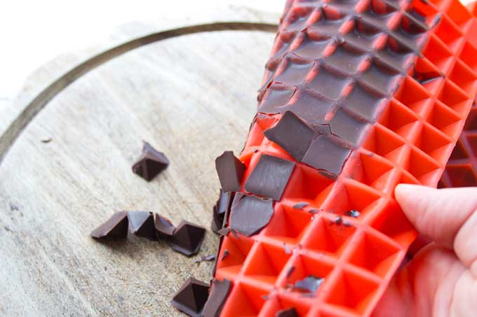 releasing sugar free chocolate chips from the silicone mat