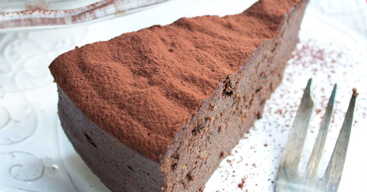 slice of keto chocolate cake and a fork