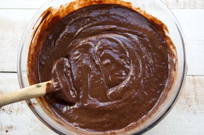 the chocolate cake batter is coming together