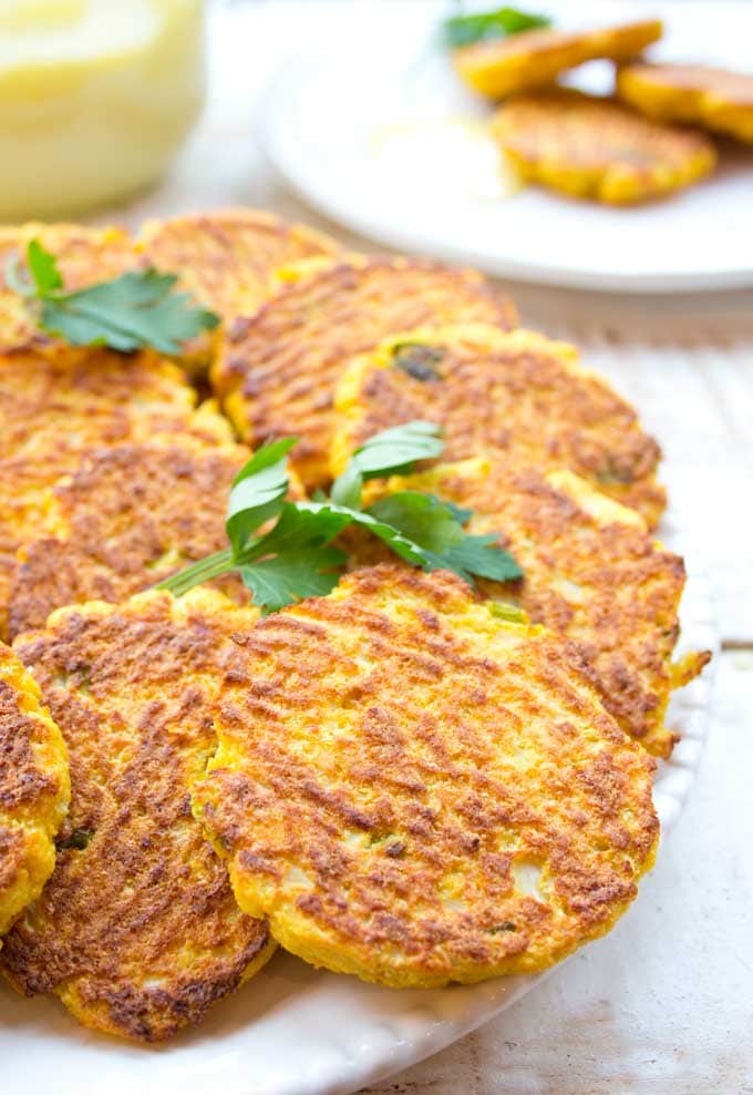 cauliflower hash browns on a plate