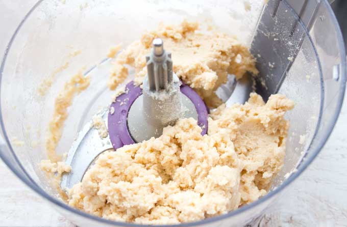 Dough in a food processor bowl.