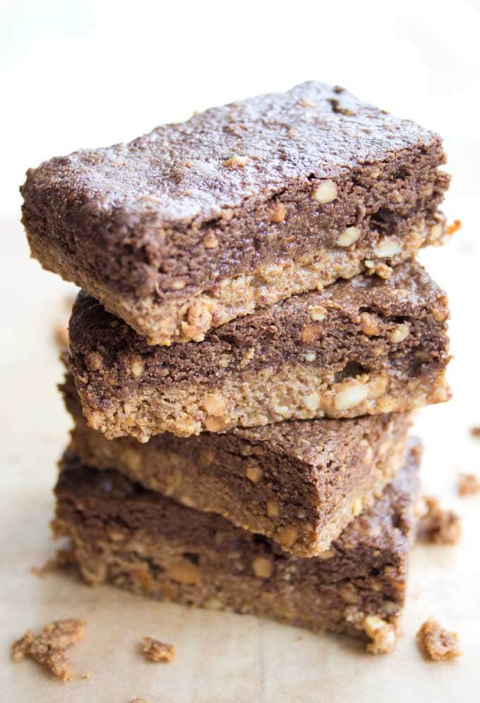 a stack of four peanut butter protein bars