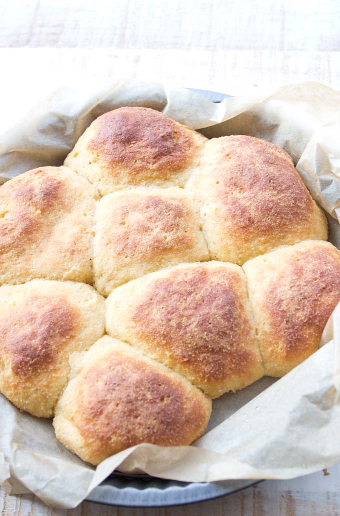 pull-apart keto bread rolls with a brown crust after baking