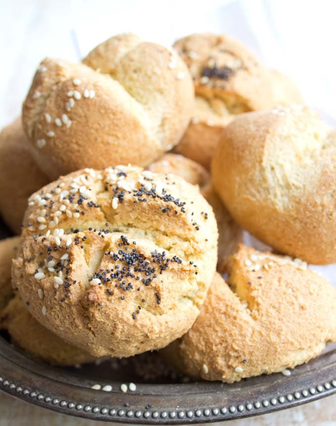 Keto dinner rolls on a silver tray