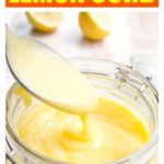 a glass jat of sugar free lemon curd with lemon curd dripping off a spoon