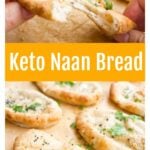 keto naan bread topped with sesame and nigella seeds and cilantro