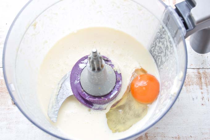 egg and mixed wet ingredients in a food processor