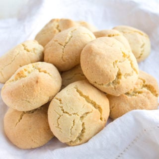 almond flour biscuits aka speedy savoury scones heaped on a white cloth