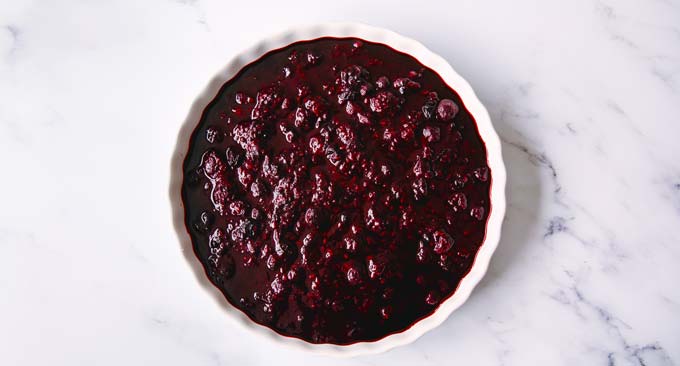pie dish with berry filling