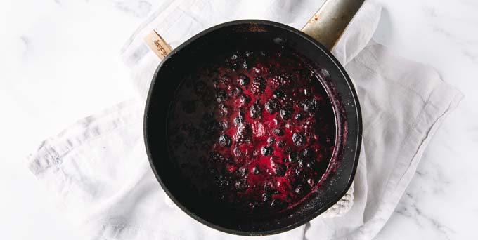 mixed berries in a saucepan