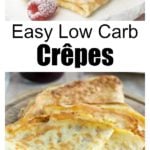 low carb crepes on a plate topped with cream and berries
