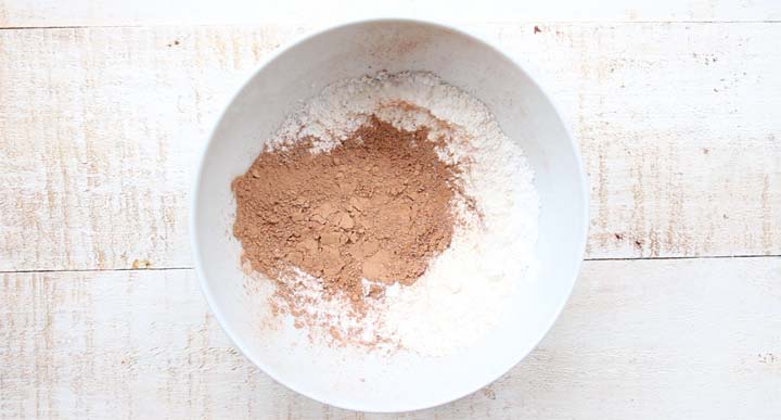 coconut flour and cocoa powder in a bowl