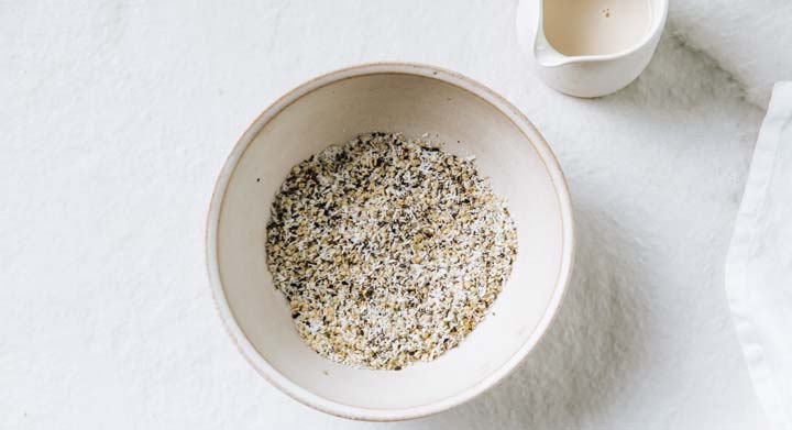 hemp hearts, chia, sesame seeds and shredded coconut in a bowl