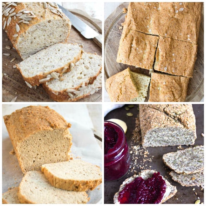 collage of 4 low carb bread recipes