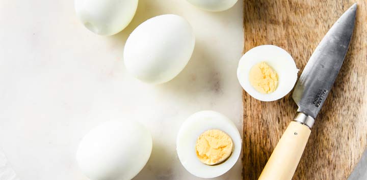 halved boiled eggs