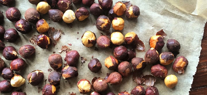 hazelnuts with skins on baking paper