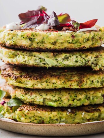 a stack of keto broccoli fritters
